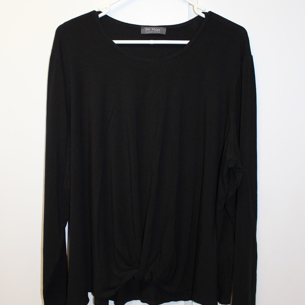 2/10$ Mr. Max Fashions Black Long Sleeve Top With Knotted Front 3X